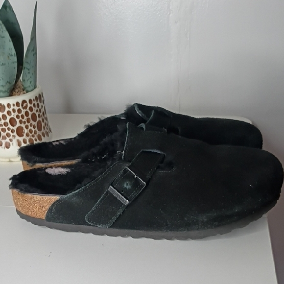 Birkenstock Boston Shearling Clogs Black Suede Leather Size 39 (US Women's 8) - Picture 8 of 12